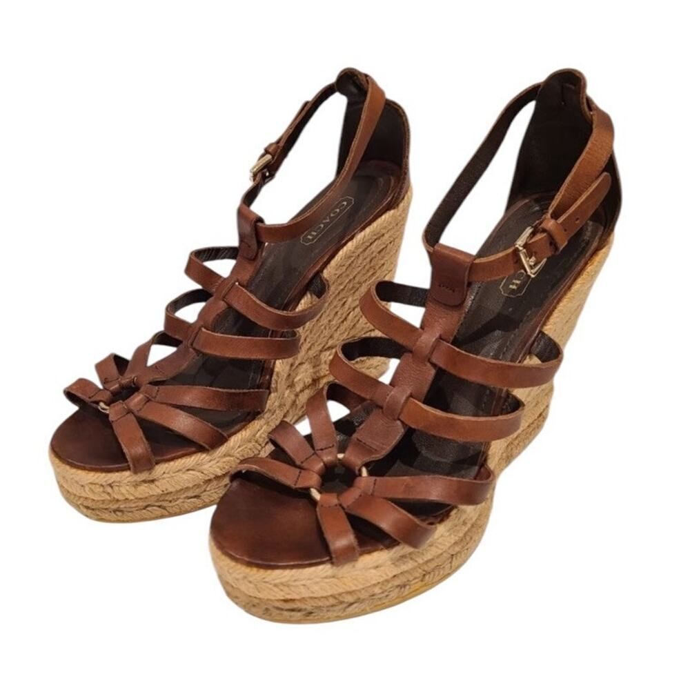COACH Corina Brown Vegan Leather Chestnut Espadrille Wedge sz 10